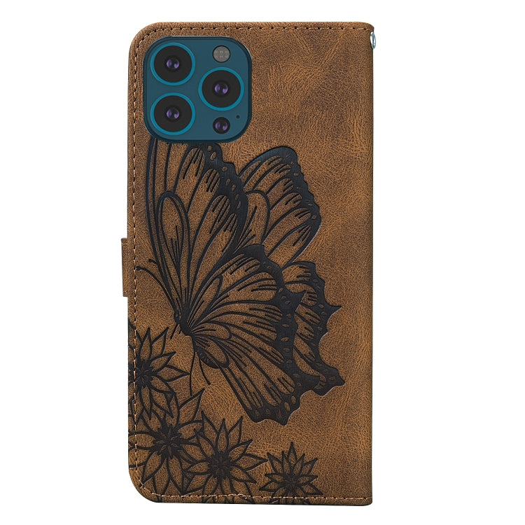 For iPhone 15 Pro Max Retro Skin Feel Butterflies Embossing Leather Phone Case(Brown) - HoMEdemic™ 