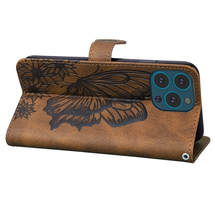 For iPhone 15 Pro Max Retro Skin Feel Butterflies Embossing Leather Phone Case(Brown) - HoMEdemic™ 