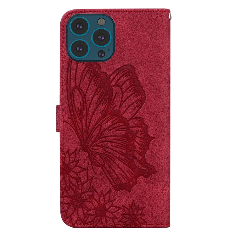 For iPhone 15 Pro Max Retro Skin Feel Butterflies Embossing Leather Phone Case(Red) - HoMEdemic™ 