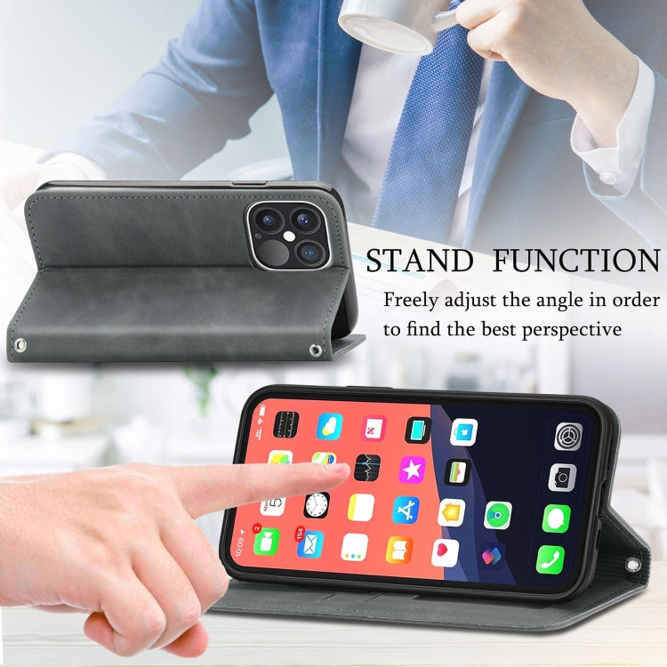 For iPhone 15 Pro Max Retro Skin Feel Magnetic Leather Phone Case(Gray) - HoMEdemic™ 