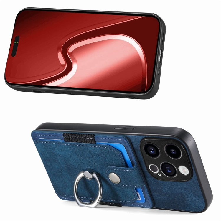 For iPhone 15 Pro Max Retro Skin-feel Ring Card Wallet Phone Case(Blue) - HoMEdemic™ 