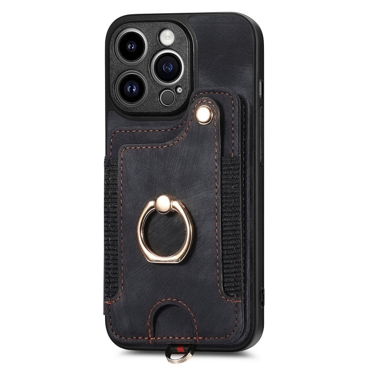 For iPhone 15 Pro Max Retro Skin-feel Ring Multi-card Wallet Phone Case(Black) - HoMEdemic™ 