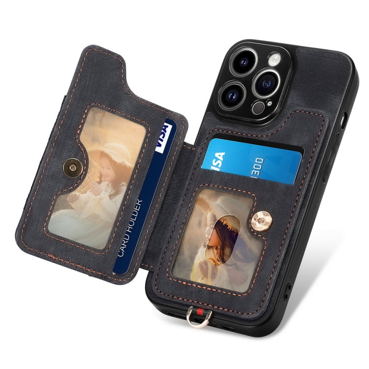 For iPhone 15 Pro Max Retro Skin-feel Ring Multi-card Wallet Phone Case(Black) - HoMEdemic™ 
