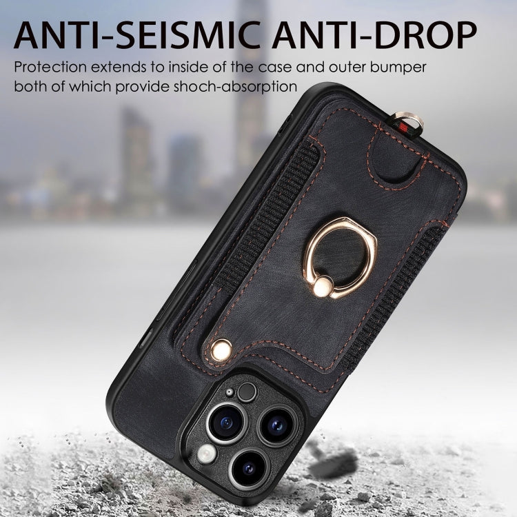 For iPhone 15 Pro Max Retro Skin-feel Ring Multi-card Wallet Phone Case(Black) - HoMEdemic™ 