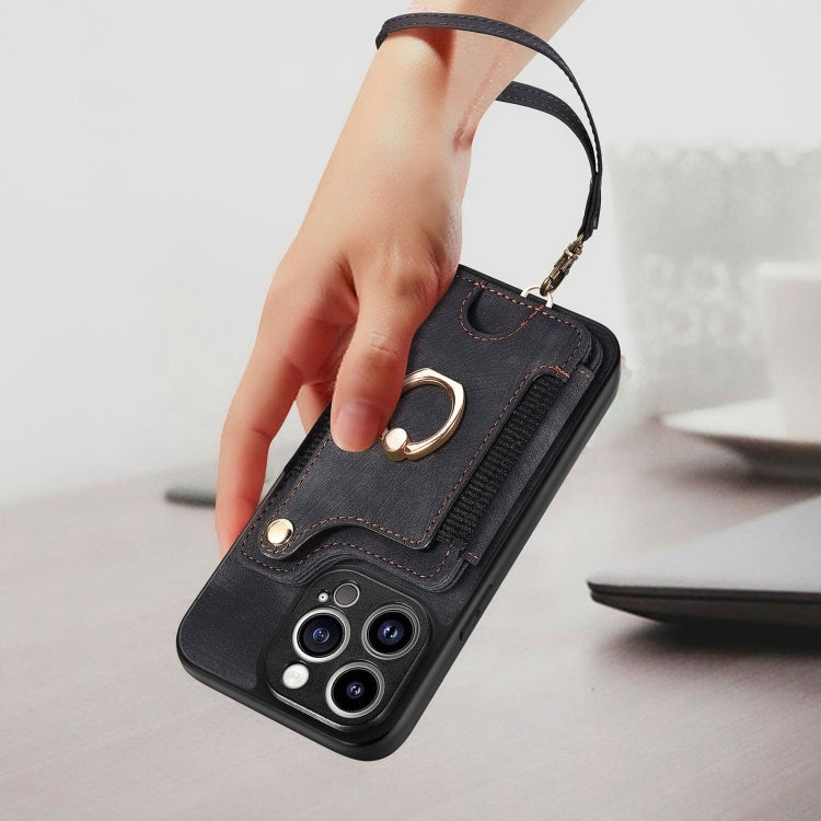 For iPhone 15 Pro Max Retro Skin-feel Ring Multi-card Wallet Phone Case(Black) - HoMEdemic™ 