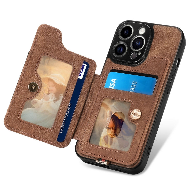 For iPhone 15 Pro Max Retro Skin-feel Ring Multi-card Wallet Phone Case(Brown) - HoMEdemic™ 