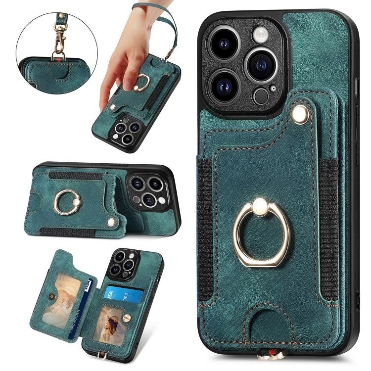 For iPhone 15 Pro Max Retro Skin-feel Ring Multi-card Wallet Phone Case(Green) - HoMEdemic™ 