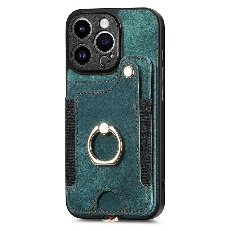 For iPhone 15 Pro Max Retro Skin-feel Ring Multi-card Wallet Phone Case(Green) - HoMEdemic™ 
