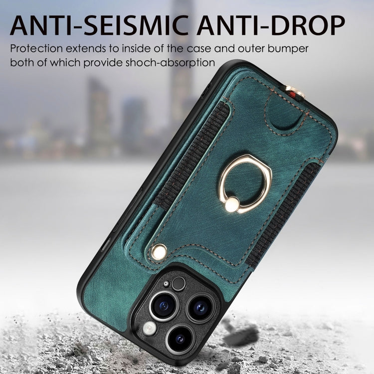 For iPhone 15 Pro Max Retro Skin-feel Ring Multi-card Wallet Phone Case(Green) - HoMEdemic™ 