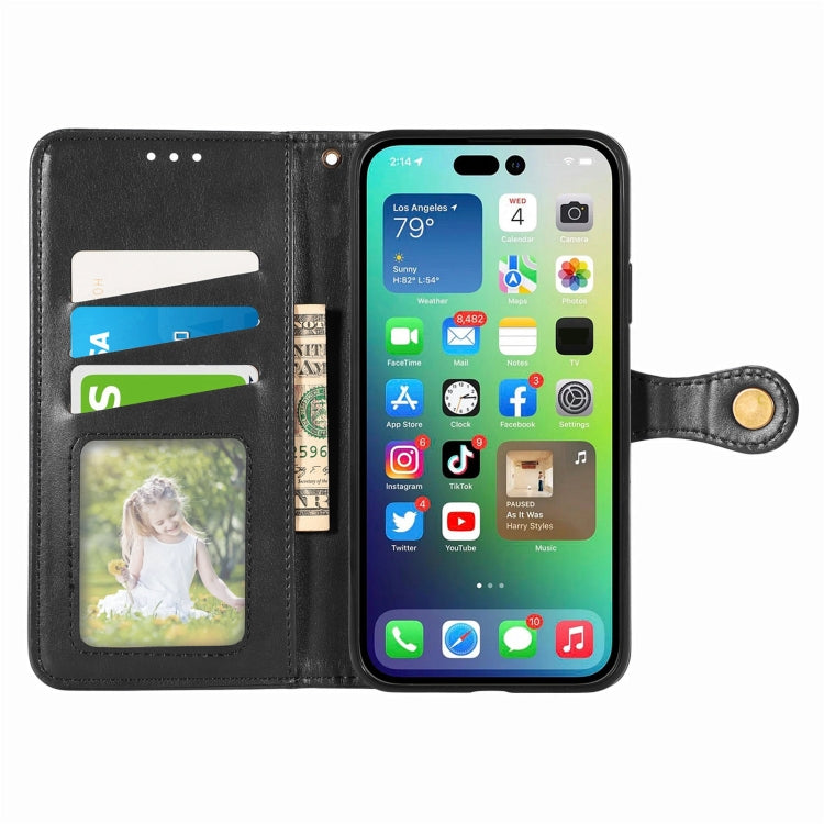 For  iPhone 15 Pro Max Retro Solid Color Buckle Leather Phone Case(Black) - HoMEdemic™ 