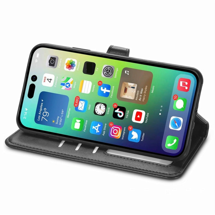 For  iPhone 15 Pro Max Retro Solid Color Buckle Leather Phone Case(Black) - HoMEdemic™ 