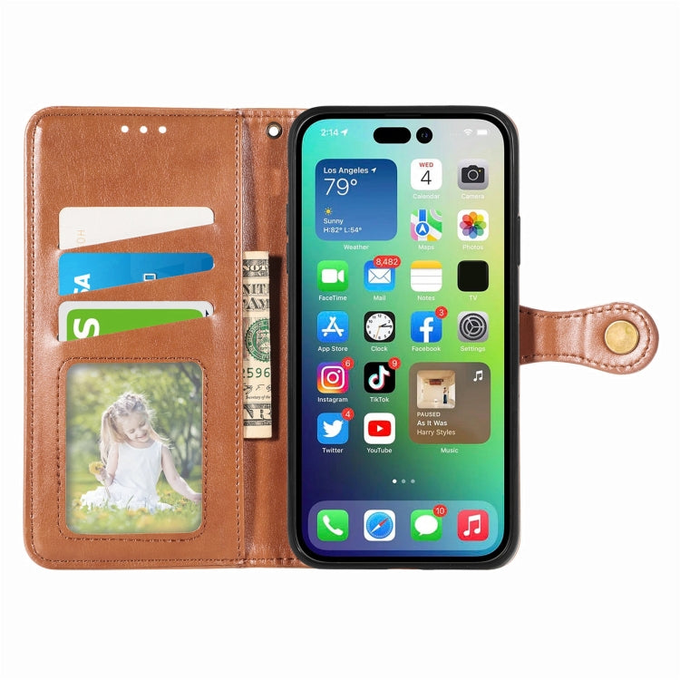 For  iPhone 15 Pro Max Retro Solid Color Buckle Leather Phone Case(Brown) - HoMEdemic™ 
