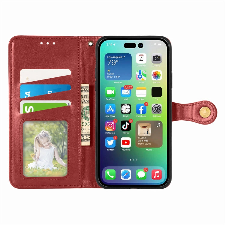 For  iPhone 15 Pro Max Retro Solid Color Buckle Leather Phone Case(Red) - HoMEdemic™ 