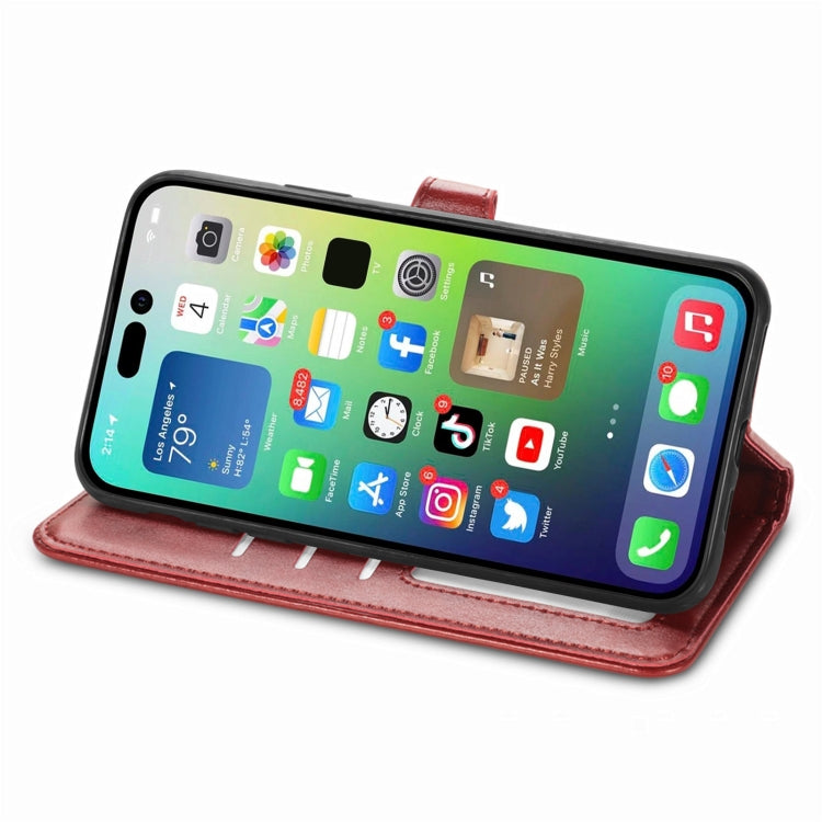 For  iPhone 15 Pro Max Retro Solid Color Buckle Leather Phone Case(Red) - HoMEdemic™ 