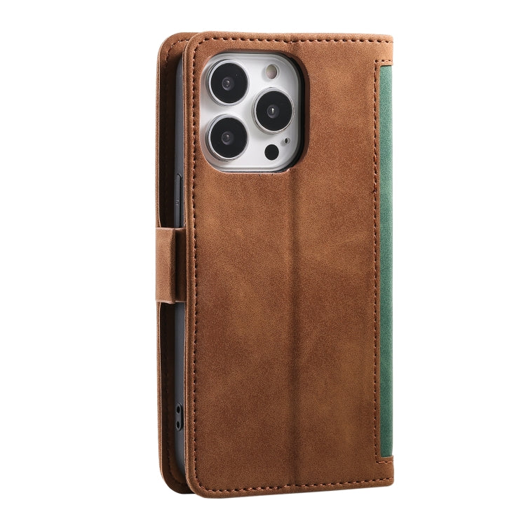 For iPhone 15 Pro Max Retro Splicing Horizontal Flip Leather Phone Case(Green) - HoMEdemic™ 