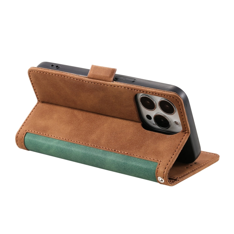 For iPhone 15 Pro Max Retro Splicing Horizontal Flip Leather Phone Case(Green) - HoMEdemic™ 