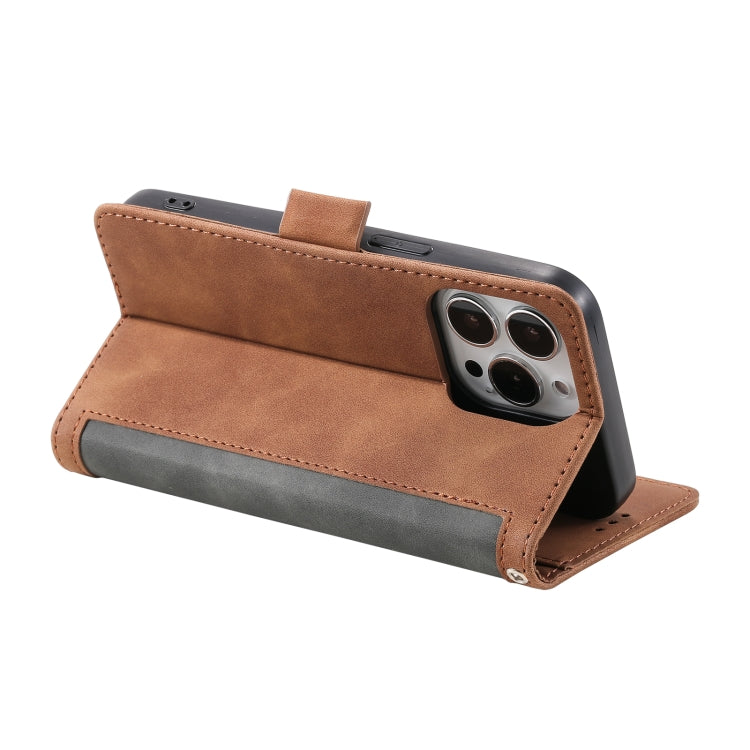 For iPhone 15 Pro Max Retro Splicing Horizontal Flip Leather Phone Case(Grey) - HoMEdemic™ 