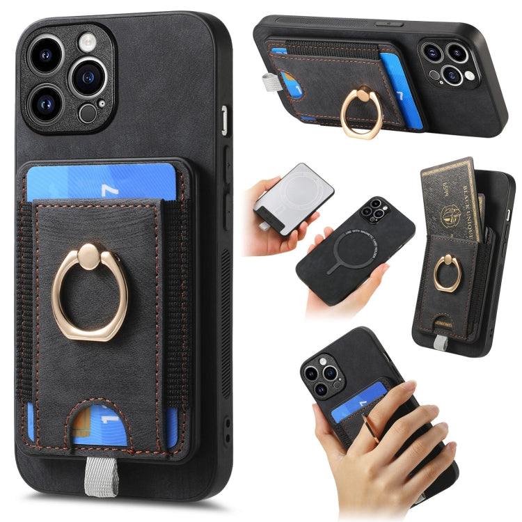 For iPhone 15 Pro Max Retro Splitable Magnetic Card Bag Leather Phone Case(Black) - HoMEdemic™ 