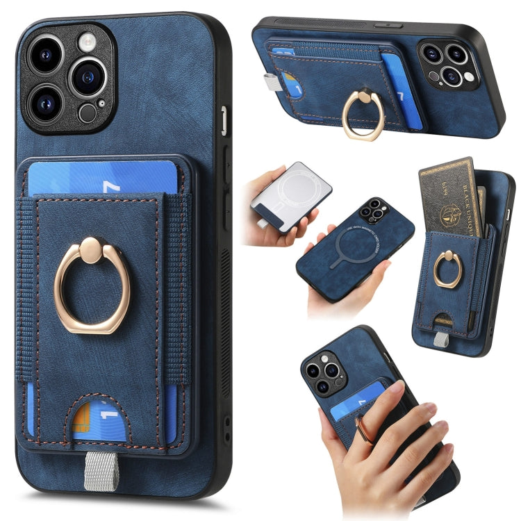 For iPhone 15 Pro Max Retro Splitable Magnetic Card Bag Leather Phone Case(Blue) - HoMEdemic™ 
