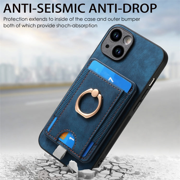 For iPhone 15 Pro Max Retro Splitable Magnetic Card Bag Leather Phone Case(Blue) - HoMEdemic™ 