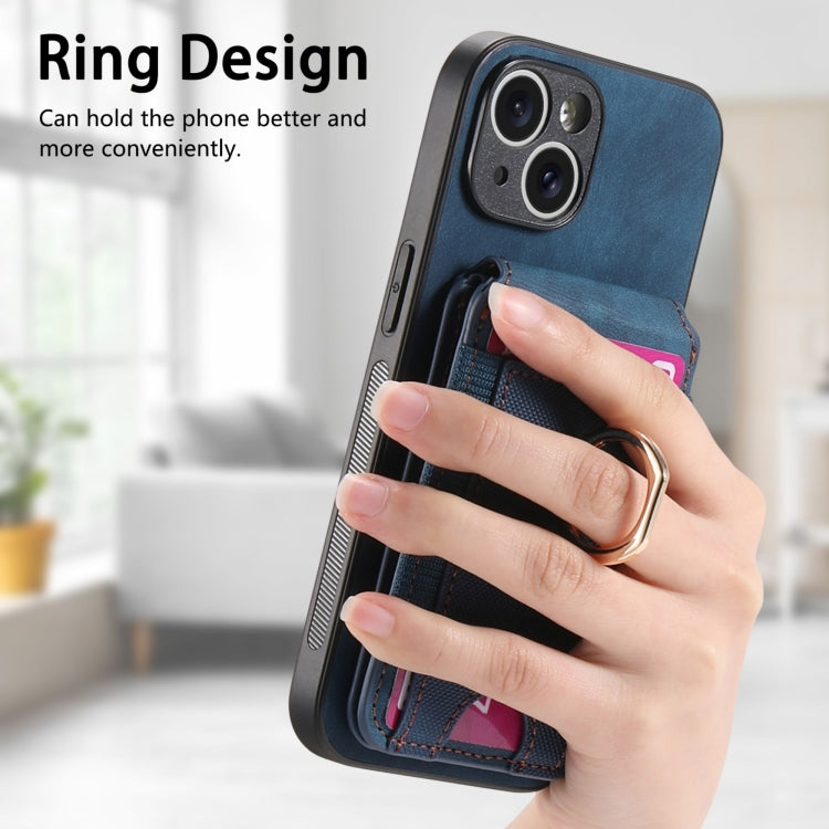 For iPhone 15 Pro Max Retro Splitable Magnetic Stand Card Bag Leather Phone Case(Blue) - HoMEdemic™ 