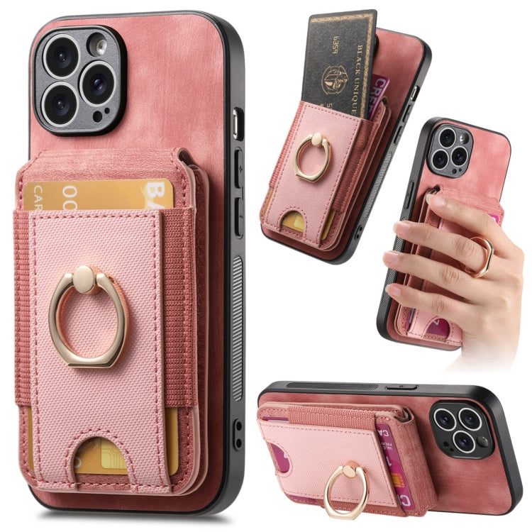 For iPhone 15 Pro Max Retro Splitable Magnetic Stand Card Bag Leather Phone Case(Pink) - HoMEdemic™ 