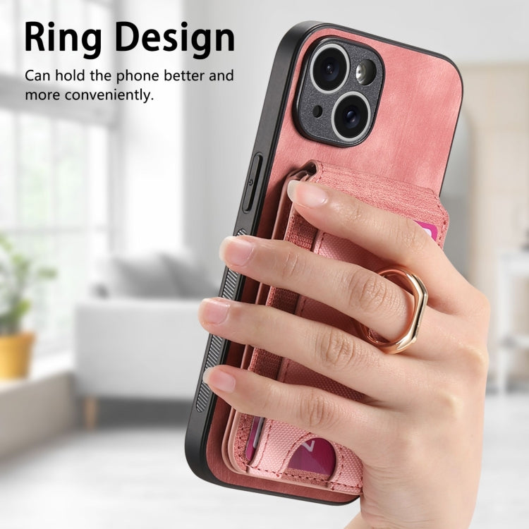 For iPhone 15 Pro Max Retro Splitable Magnetic Stand Card Bag Leather Phone Case(Pink) - HoMEdemic™ 