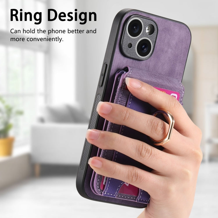 For iPhone 15 Pro Max Retro Splitable Magnetic Stand Card Bag Leather Phone Case(Purple) - HoMEdemic™ 