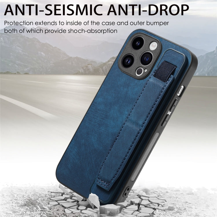For iPhone 15 Pro Max Retro Wristband Holder Leather Back Phone Case(Blue) - HoMEdemic™ 