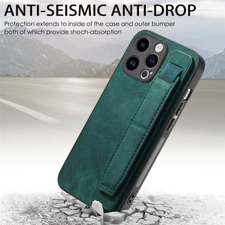 For iPhone 15 Pro Max Retro Wristband Holder Leather Back Phone Case(Green) - HoMEdemic™ 