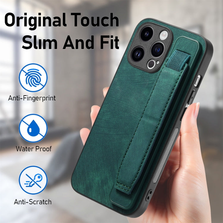 For iPhone 15 Pro Max Retro Wristband Holder Leather Back Phone Case(Green) - HoMEdemic™ 