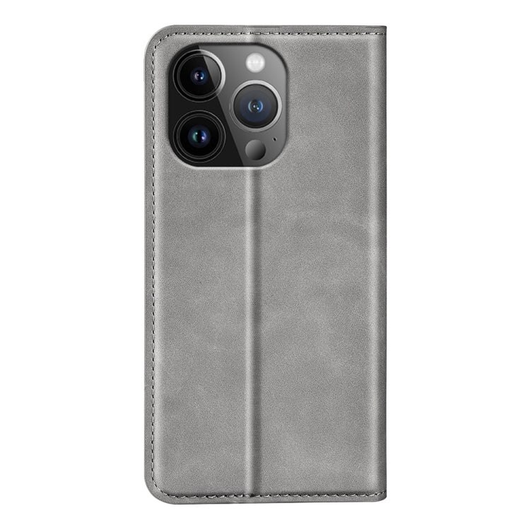 For iPhone 15 Pro Max Retro-skin Magnetic Suction Leather Phone Case(Grey) - HoMEdemic™ 
