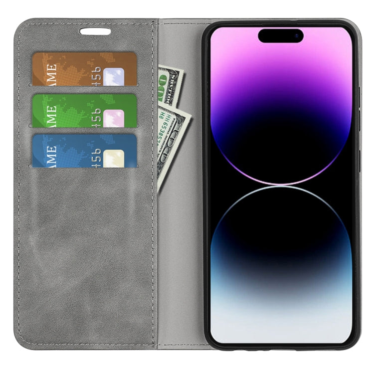 For iPhone 15 Pro Max Retro-skin Magnetic Suction Leather Phone Case(Grey) - HoMEdemic™ 