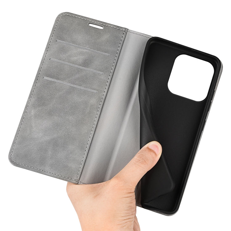 For iPhone 15 Pro Max Retro-skin Magnetic Suction Leather Phone Case(Grey) - HoMEdemic™ 