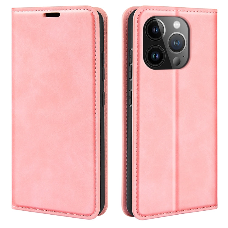 For iPhone 15 Pro Max Retro-skin Magnetic Suction Leather Phone Case(Pink) - HoMEdemic™ 