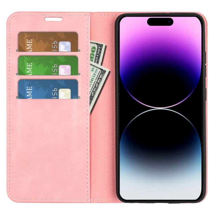 For iPhone 15 Pro Max Retro-skin Magnetic Suction Leather Phone Case(Pink) - HoMEdemic™ 