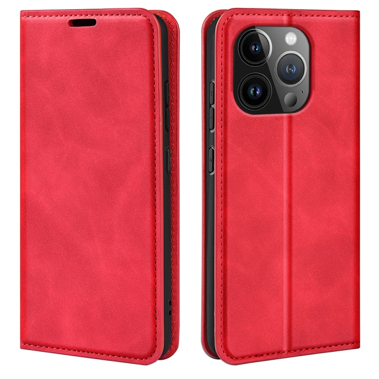 For iPhone 15 Pro Max Retro-skin Magnetic Suction Leather Phone Case(Red) - HoMEdemic™ 