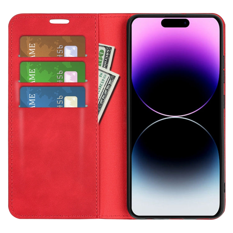 For iPhone 15 Pro Max Retro-skin Magnetic Suction Leather Phone Case(Red) - HoMEdemic™ 