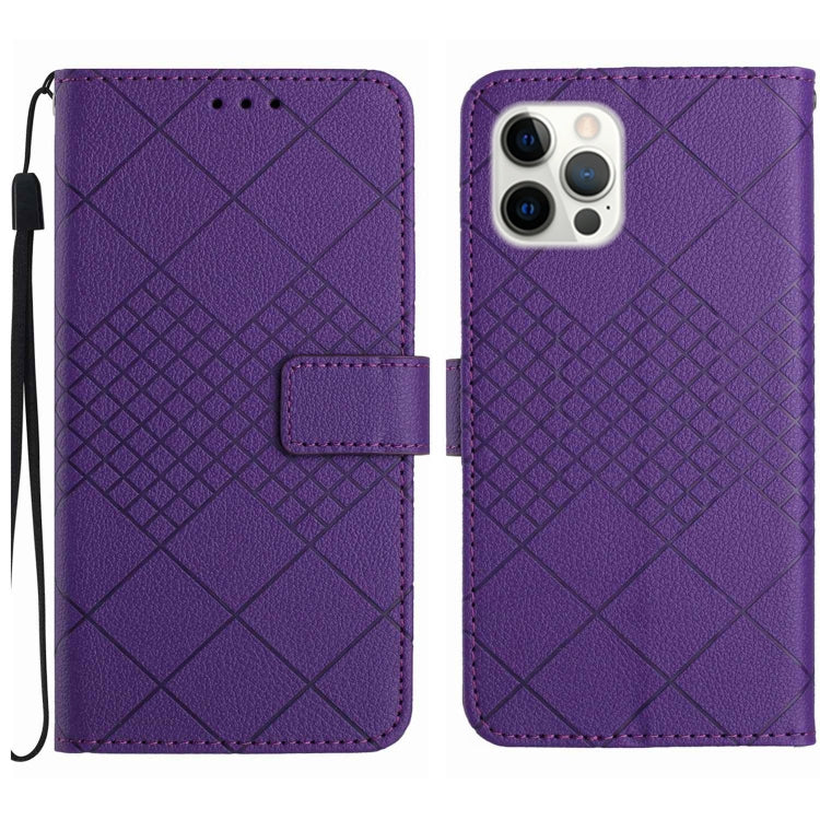 For iPhone 15 Pro Max Rhombic Grid Texture Leather Phone Case(Purple) - HoMEdemic™ 