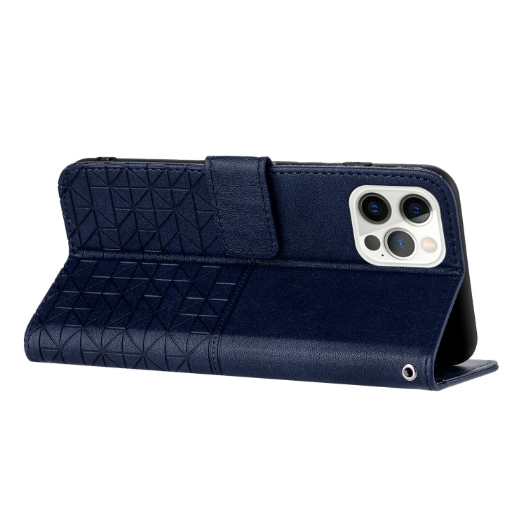 For iPhone 15 Pro Max Rhombic Texture Leather Phone Case with Lanyard(Blue) - HoMEdemic™ 