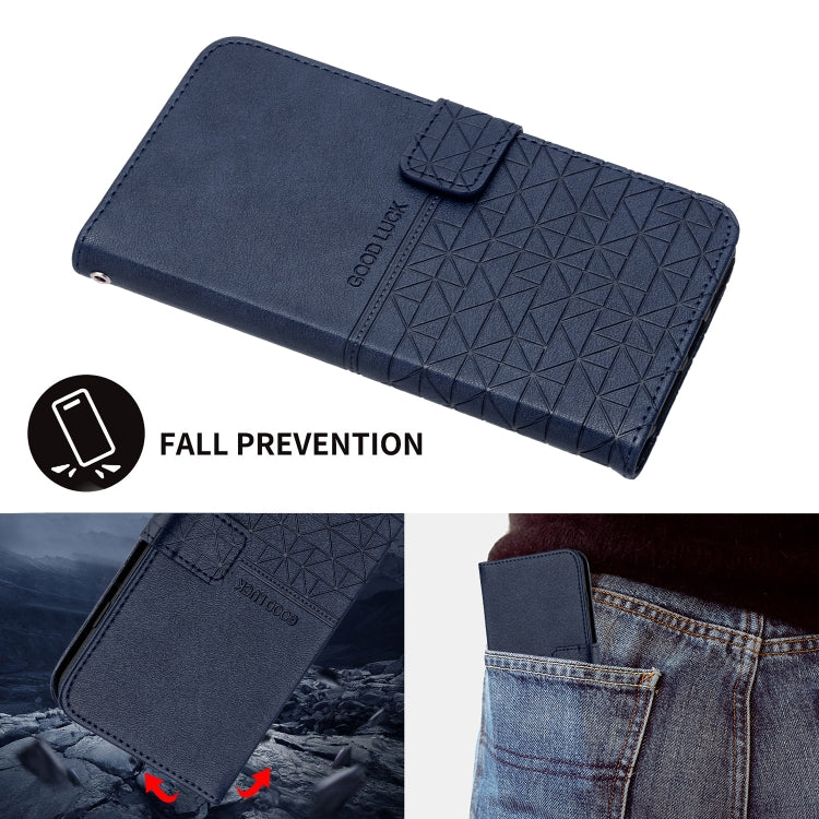 For iPhone 15 Pro Max Rhombic Texture Leather Phone Case with Lanyard(Blue) - HoMEdemic™ 