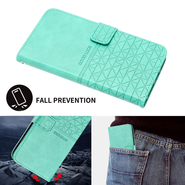 For iPhone 15 Pro Max Rhombic Texture Leather Phone Case with Lanyard(Green) - HoMEdemic™ 