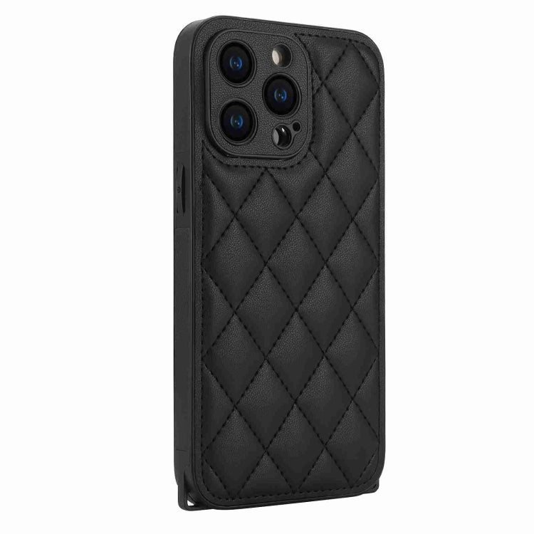 For iPhone 15 Pro Max Rhombic Texture Phone Case with Dual Lanyard(Black) - HoMEdemic™ 