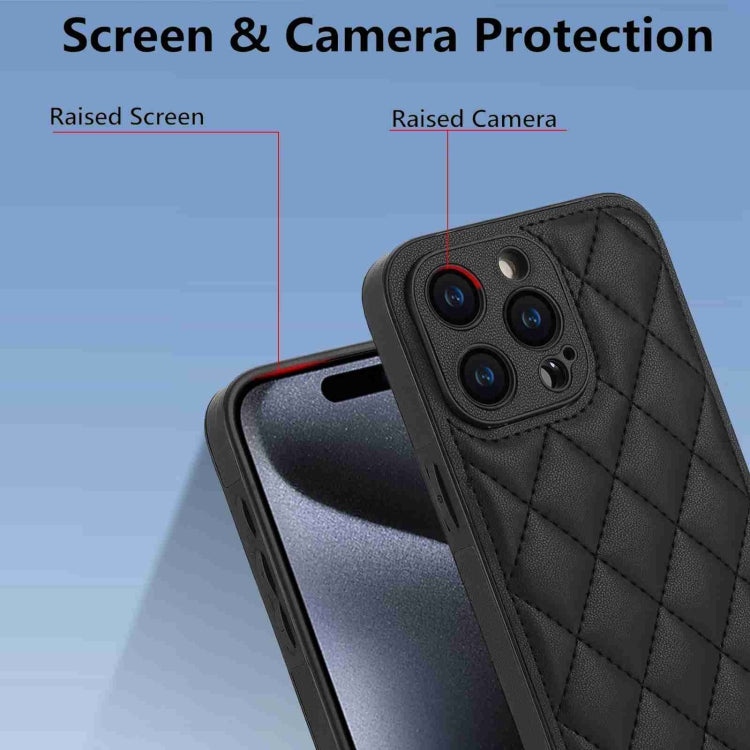 For iPhone 15 Pro Max Rhombic Texture Phone Case with Dual Lanyard(Black) - HoMEdemic™ 