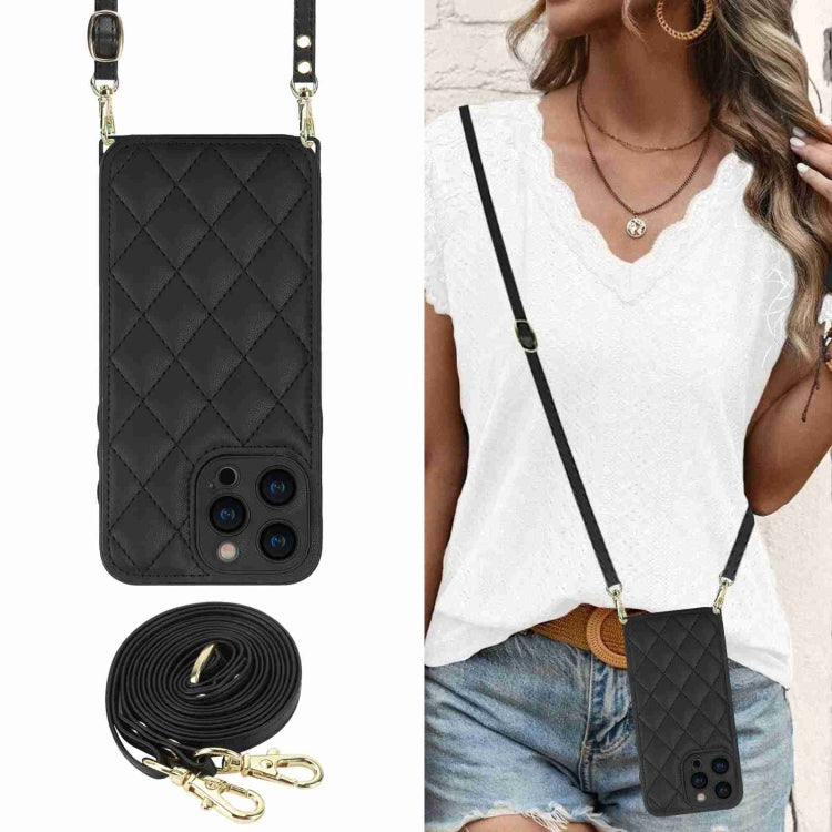 For iPhone 15 Pro Max Rhombic Texture Phone Case with Dual Lanyard(Black) - HoMEdemic™ 