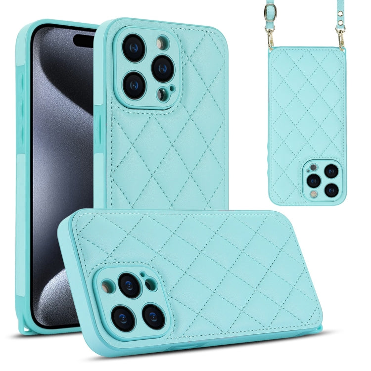 For iPhone 15 Pro Max Rhombic Texture Phone Case with Dual Lanyard(Green) - HoMEdemic™ 