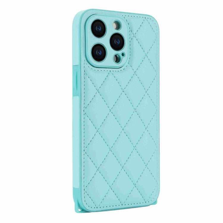 For iPhone 15 Pro Max Rhombic Texture Phone Case with Dual Lanyard(Green) - HoMEdemic™ 