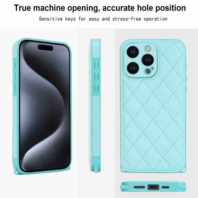 For iPhone 15 Pro Max Rhombic Texture Phone Case with Dual Lanyard(Green) - HoMEdemic™ 