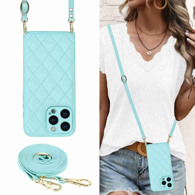 For iPhone 15 Pro Max Rhombic Texture Phone Case with Dual Lanyard(Green) - HoMEdemic™ 