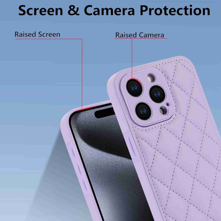 For iPhone 15 Pro Max Rhombic Texture Phone Case with Dual Lanyard(Purple) - HoMEdemic™ 